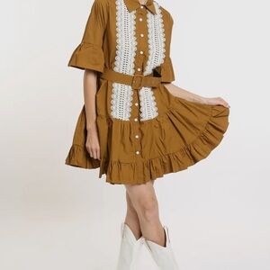 Beulah Brown Mini Dress with White Accents